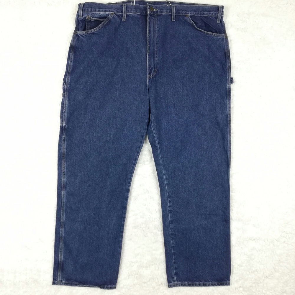 Dickies Mens Jeans Carpenter Blue Denim Relaxed Fit Stonewashed Indigo 46x32 New